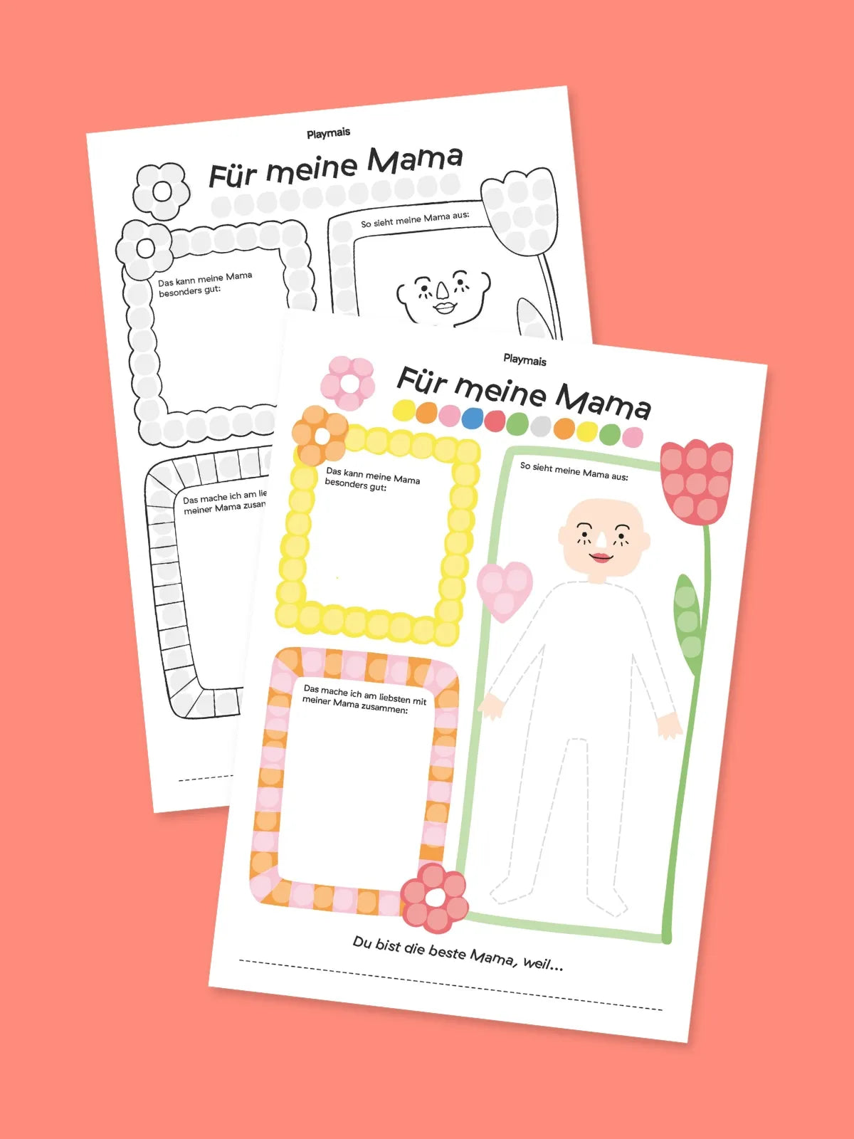 Steckbriefe in Farbe und schwarzweiß zum Ausdrucken, Bemalen und Bekleben für die Mama.