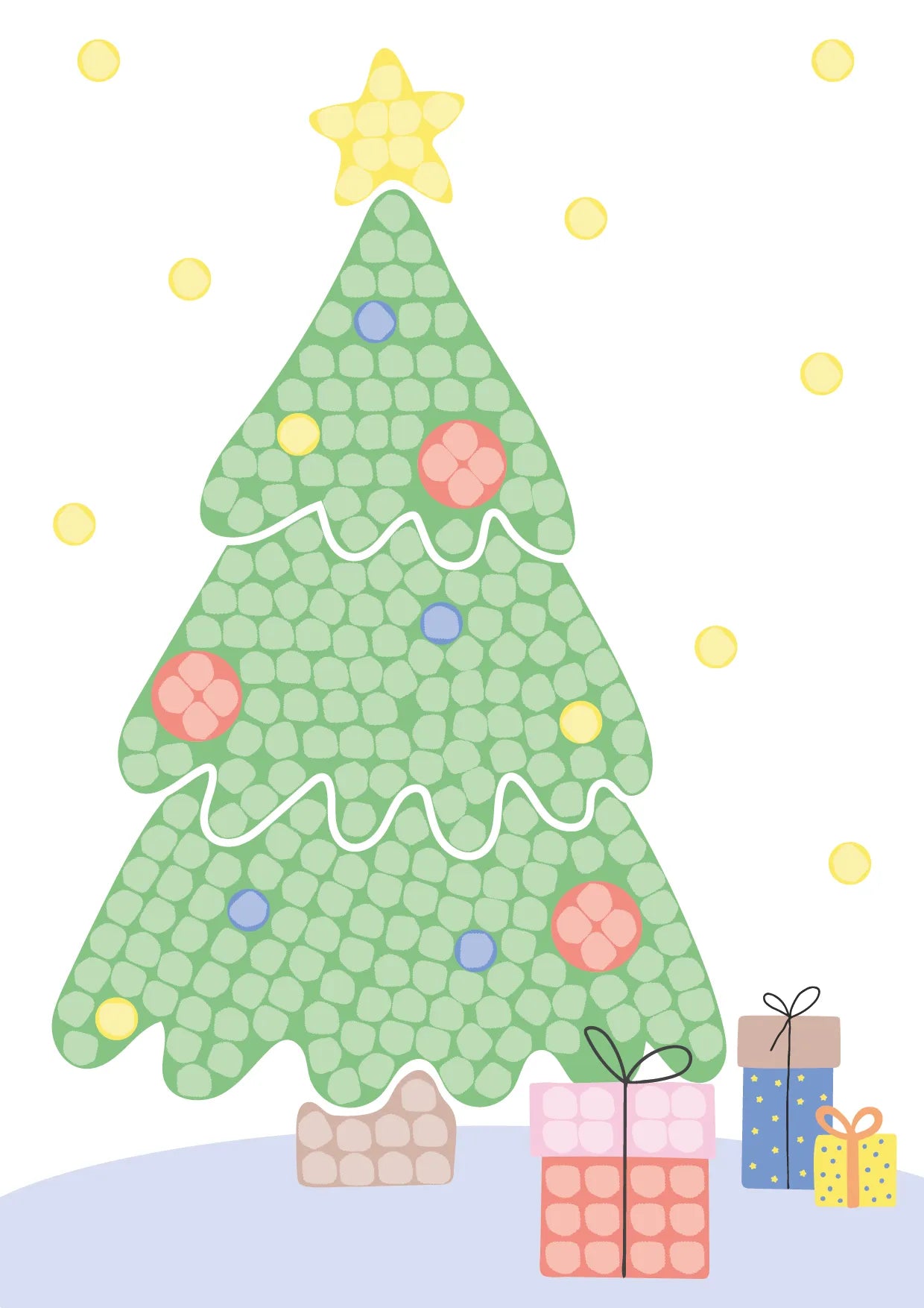 Playmais Mosaic-Vorlage eines Weihnachtsbaums mit Geschenken.