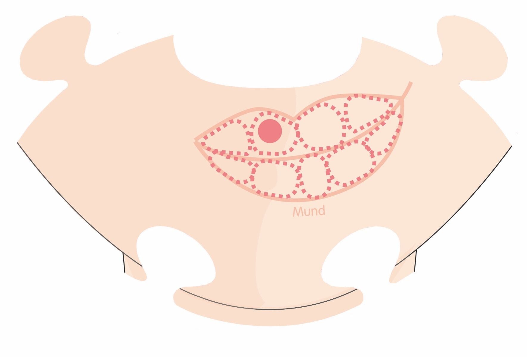 Illustration eines Puzzleteils mit einem stilisierten Mund und einem Punkt, umrahmt von gestrichelten Linien.