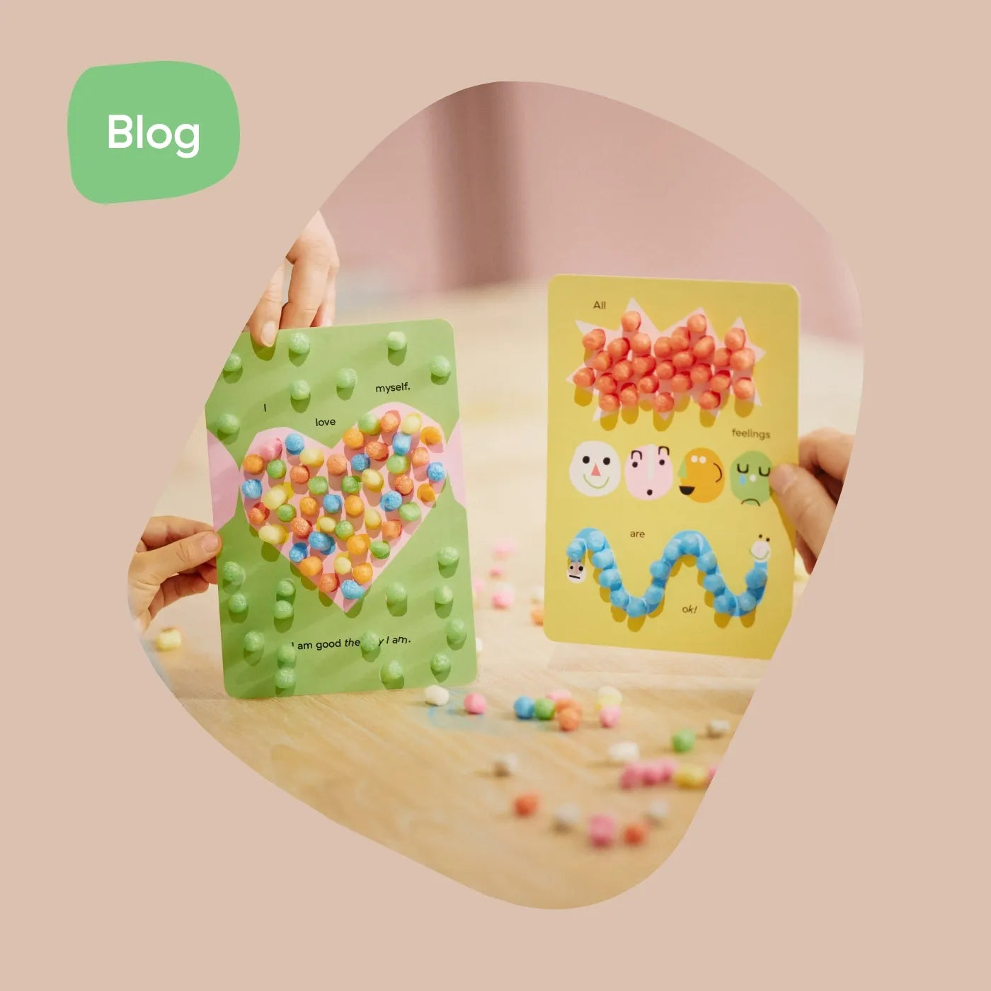 Playmais Mosaic Affirmation. Zwei beklebte Affirmationskarten.