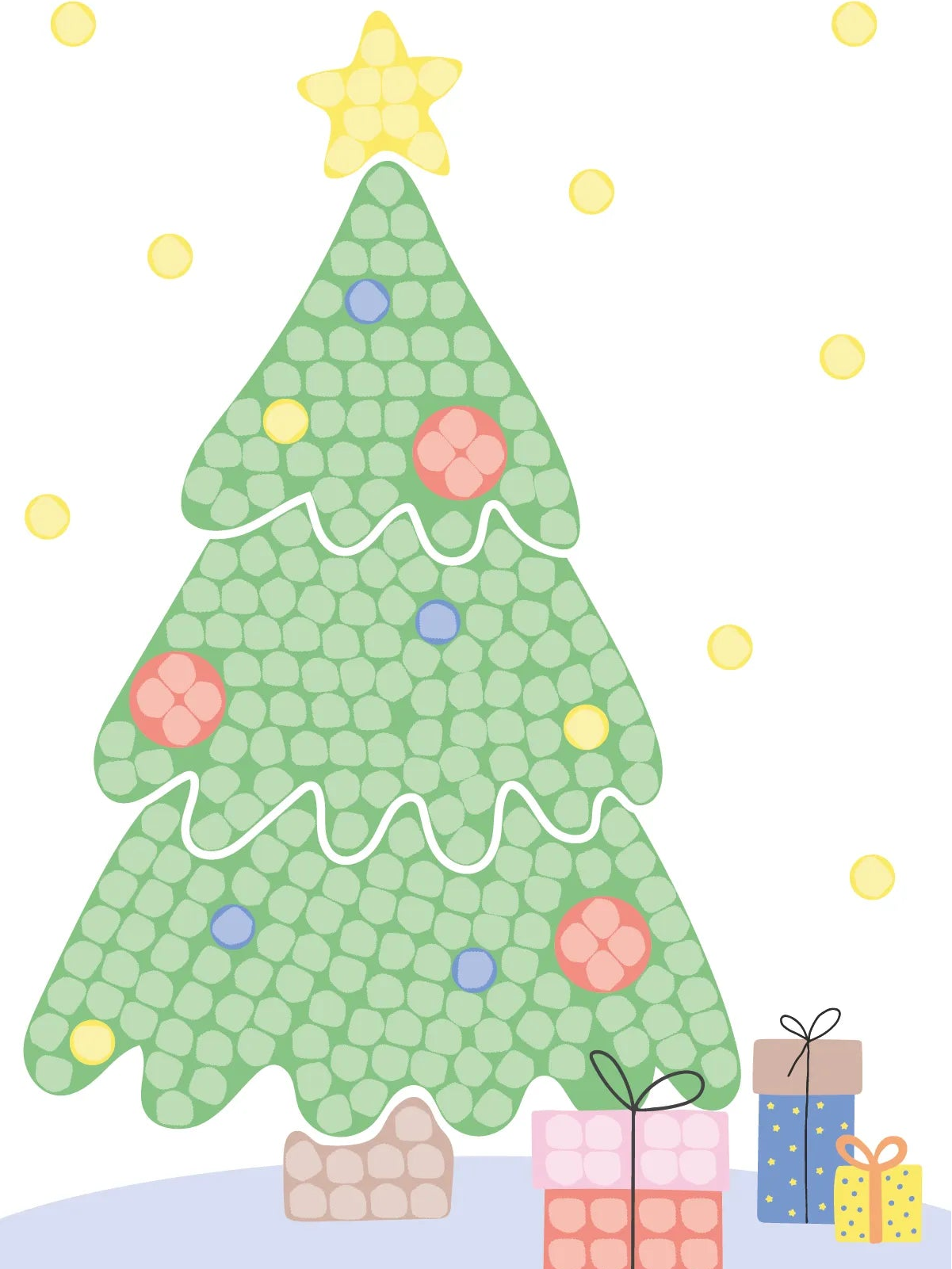 Playmais Mosaic-Vorlage eines Weihnachtsbaums mit Geschenken.